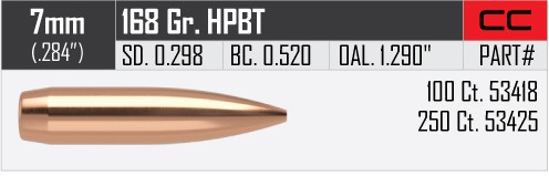 100 NOSLER J-4 .284-168 HPBT 7mm