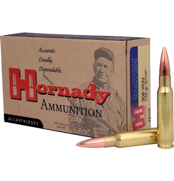 HORNADY 8105 CUSTOM MATCH AMMO .308 WIN 178GR BTHP 20/200