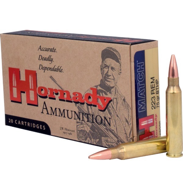 HORNADY 8026 CUSTOM RIFLE AMMO .223 REM 75GR BTHP MATCH 20/2