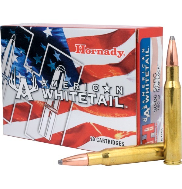 HORNADY8108 AMERICAN WHITETAIL AMMO.30-06SPRG 150GR INTERLOC