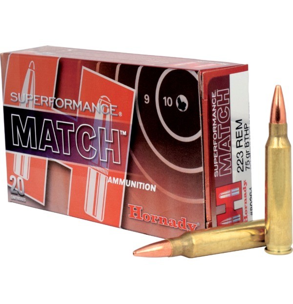 HORNADY 80264 SUPERFORMANCE MATCH AMMO .223 REM 75GR BTHP SP