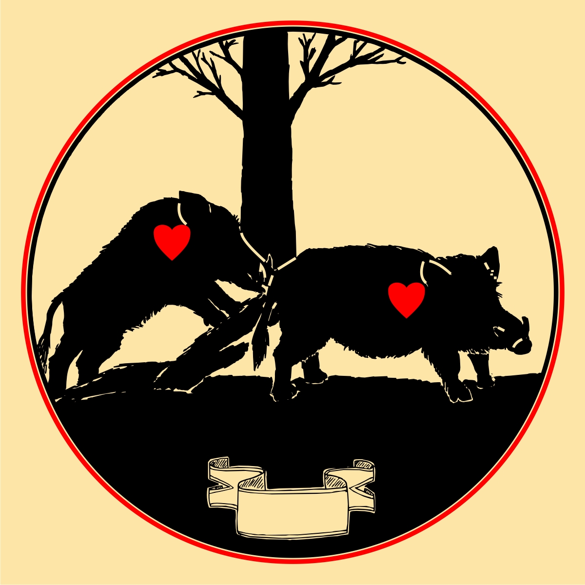 Wildschweinscheibe mit roten Herzen